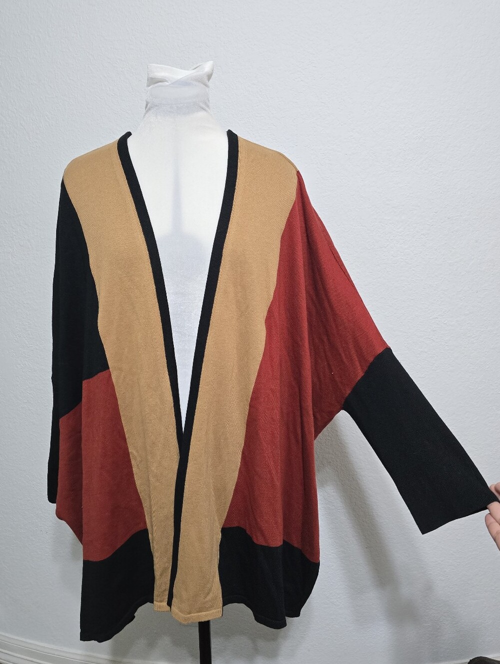 Chico's Colorblock Open Front Cardigan Poncho Kimono Wrap Knit Oversized L/XL